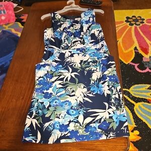 Dress Barn Blue and White Floral Midi Dress